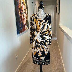BCBGMAXAZRIA Dress Womens Black Yellow Work to Cocktails Party